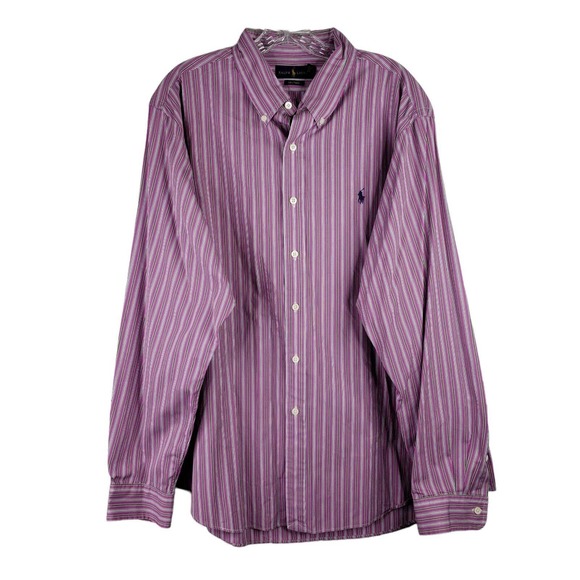 Polo Ralph Lauren Oxford Men's 2XL 120's Poplin Pink Stripe LS Button Down Shirt - Picture 2 of 10